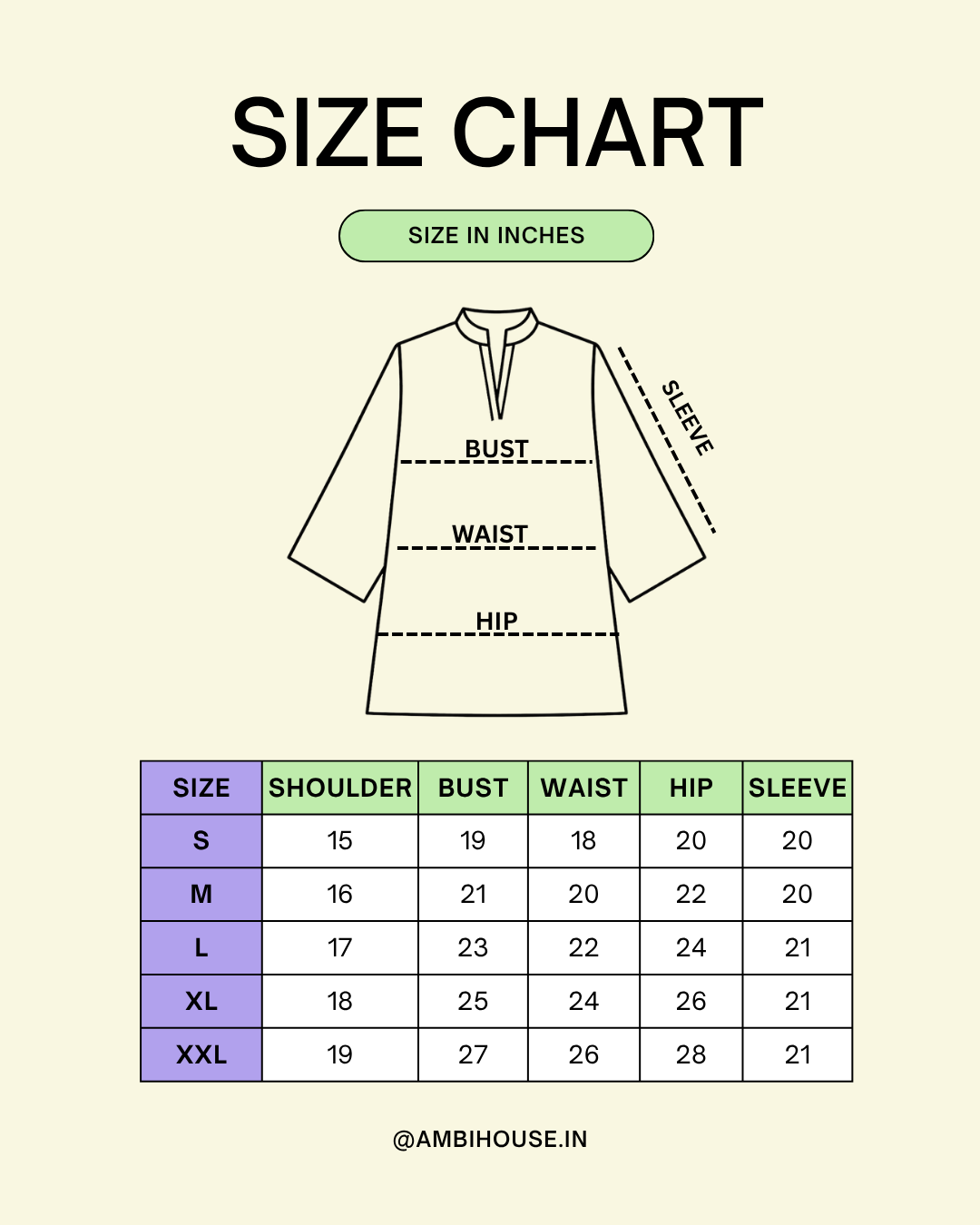 Ambi House size chart